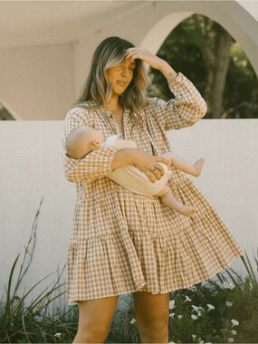 The Lullaby Club Avalon Smock Dress Caramel Gingham XS